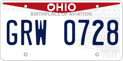 OH license plate GRW0728