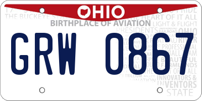 OH license plate GRW0867