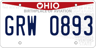 OH license plate GRW0893