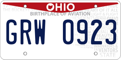 OH license plate GRW0923