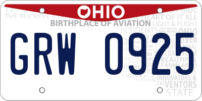 OH license plate GRW0925