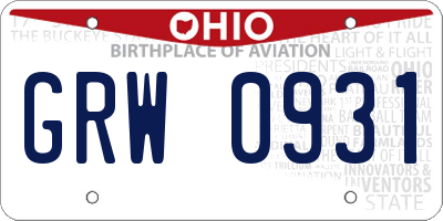 OH license plate GRW0931