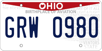 OH license plate GRW0980