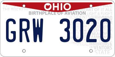 OH license plate GRW3020