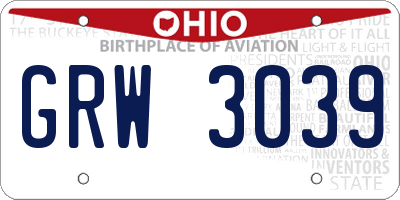 OH license plate GRW3039