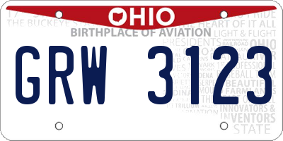OH license plate GRW3123