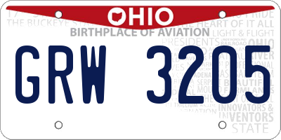 OH license plate GRW3205