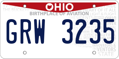 OH license plate GRW3235