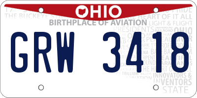 OH license plate GRW3418