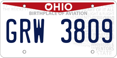 OH license plate GRW3809