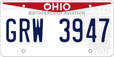 OH license plate GRW3947