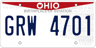 OH license plate GRW4701