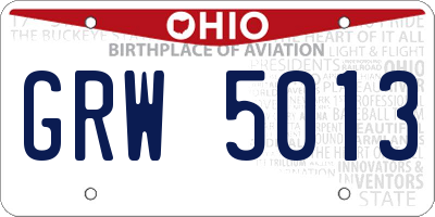 OH license plate GRW5013