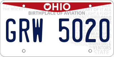 OH license plate GRW5020