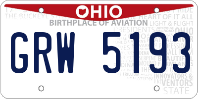 OH license plate GRW5193