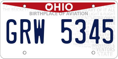 OH license plate GRW5345