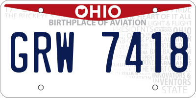 OH license plate GRW7418