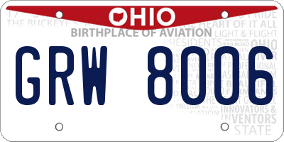 OH license plate GRW8006