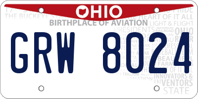 OH license plate GRW8024