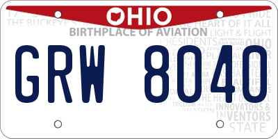 OH license plate GRW8040