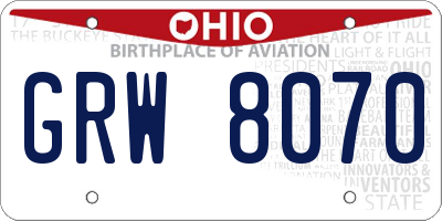 OH license plate GRW8070