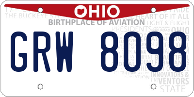 OH license plate GRW8098