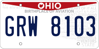 OH license plate GRW8103