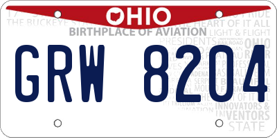 OH license plate GRW8204