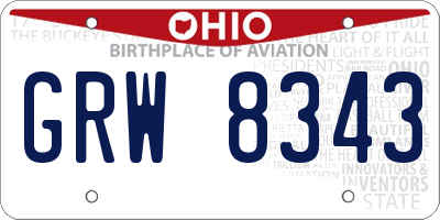 OH license plate GRW8343