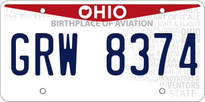 OH license plate GRW8374
