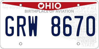 OH license plate GRW8670