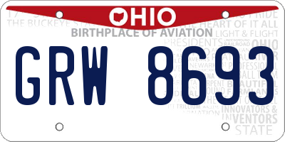 OH license plate GRW8693