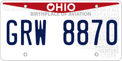 OH license plate GRW8870