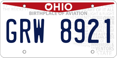 OH license plate GRW8921