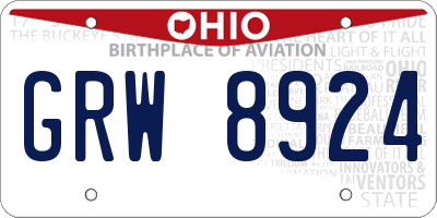 OH license plate GRW8924