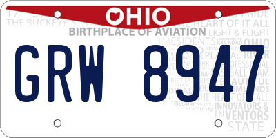 OH license plate GRW8947