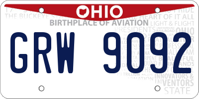 OH license plate GRW9092