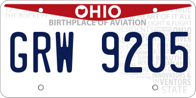 OH license plate GRW9205