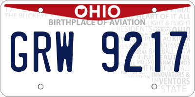 OH license plate GRW9217