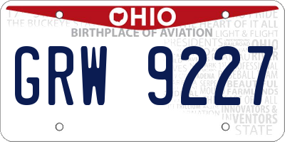 OH license plate GRW9227