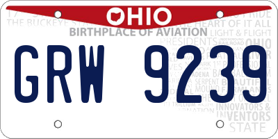 OH license plate GRW9239