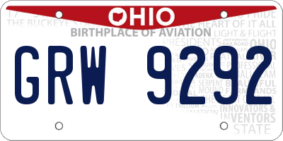 OH license plate GRW9292