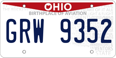 OH license plate GRW9352