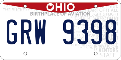 OH license plate GRW9398