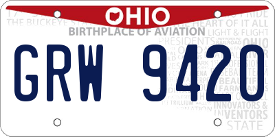OH license plate GRW9420