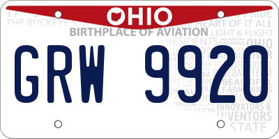 OH license plate GRW9920