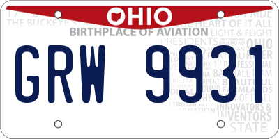OH license plate GRW9931