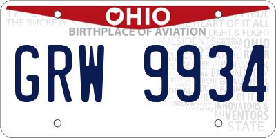 OH license plate GRW9934