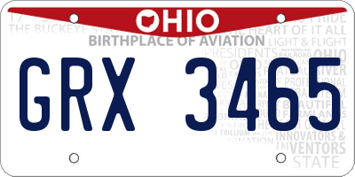 OH license plate GRX3465