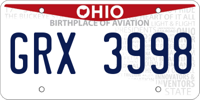 OH license plate GRX3998